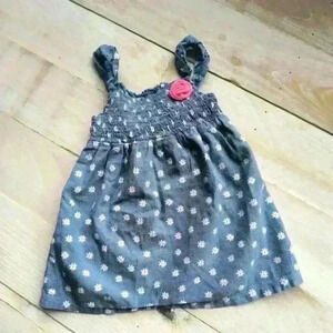 Healthtex Baby Denim Daisy Floral Print Smocked Dress Blue Size 6-9 Months
